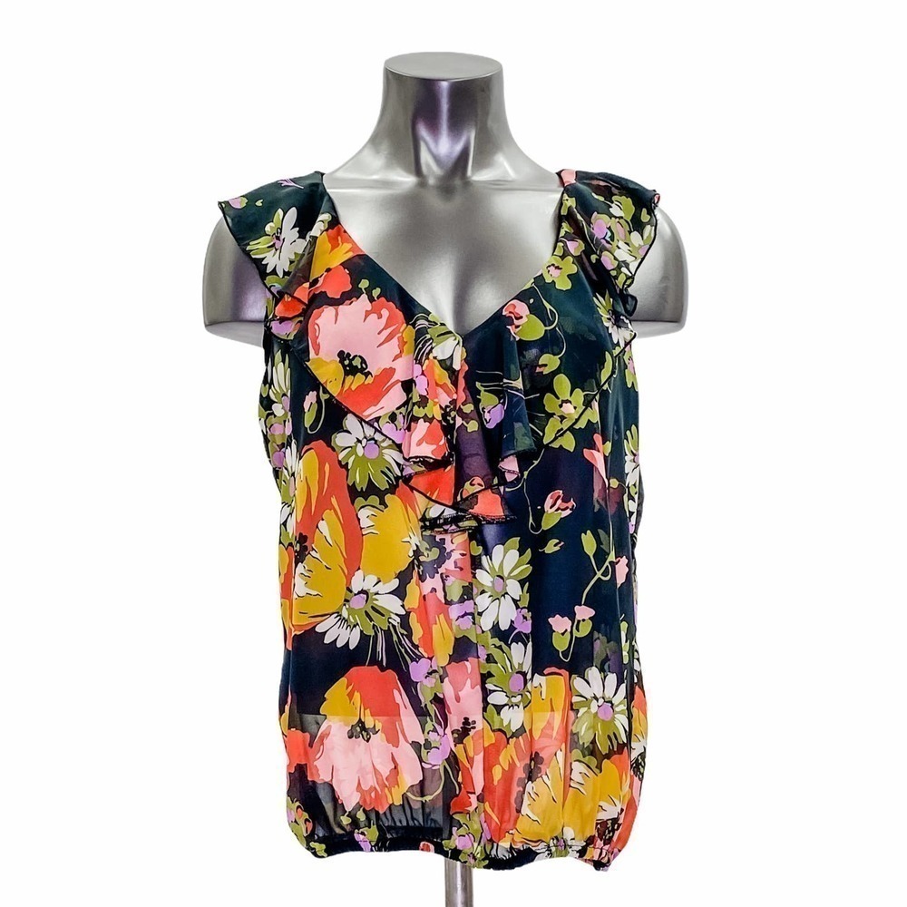 KIRRA Black Floral V-Neck Sleeveless Blouse